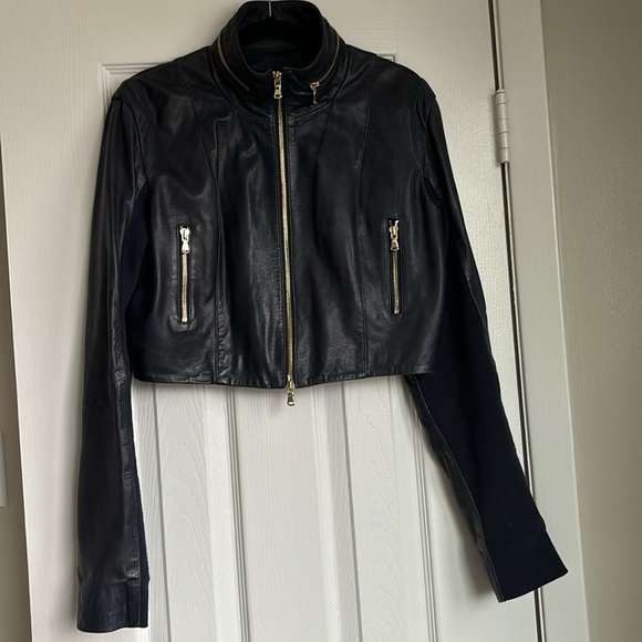 Twin-Set Navy Cropped Leather Jacket - Picture 4 of 11